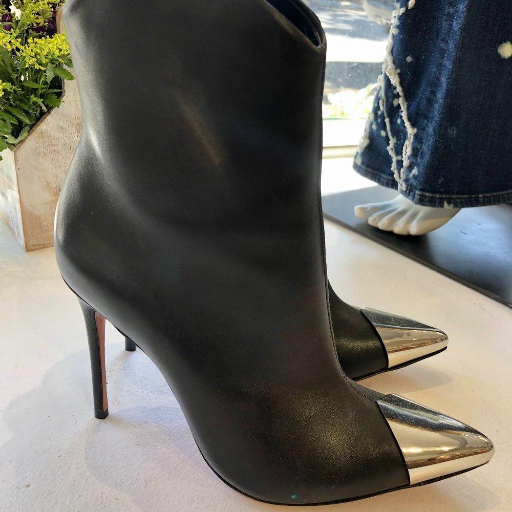 Schutz Heeled Boots with Silver Toe